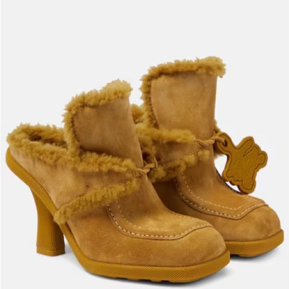 Burberry Tan Shearling Heeled Mule Booties